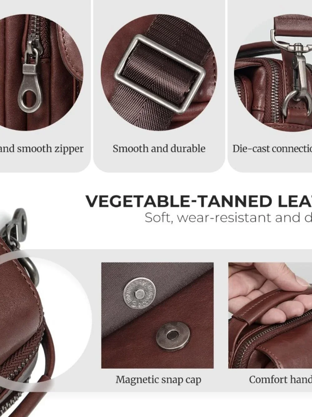 Men's Coffee Leather Shoulder Sling Travel Crossbody Stylish Magnetic Buckle Bag